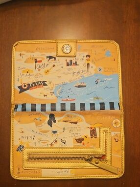 Vintage Map Print Leather Wallet in Yellow and Blue